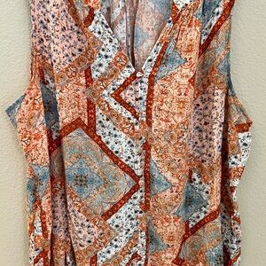 Bohemian Sleeveless Blouse with Geometric Print